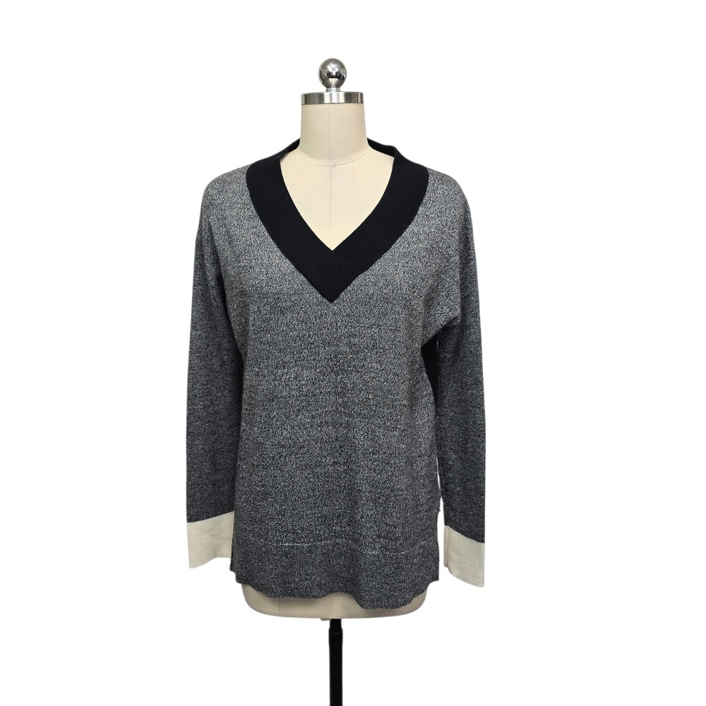 Smartwool Womens Merino Wool Blend‎ Colorblock V-Neck Sweater Gray Black Small